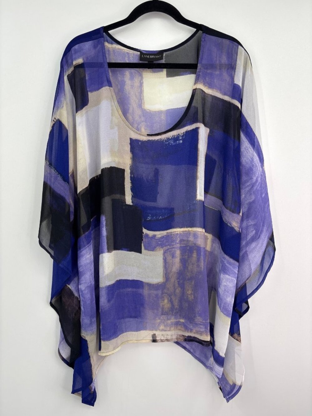 Lane Bryant Light Weight Poncho Style Blouse Top Blue Black 22/24